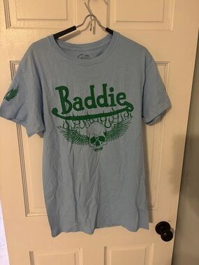 Graphic Tee - Light Blue with Green Print